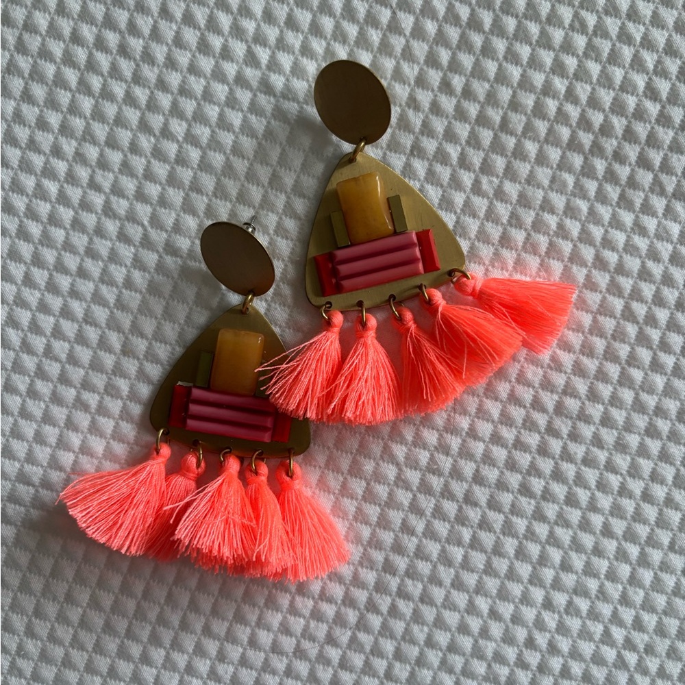 Mignonne Gavigan Pink Tassel Earrings with Geometric Design